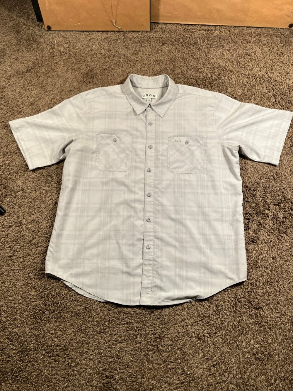 Orvis Button Up Shirt Mens XL Beige Adult Short Sleeve Classic Collection